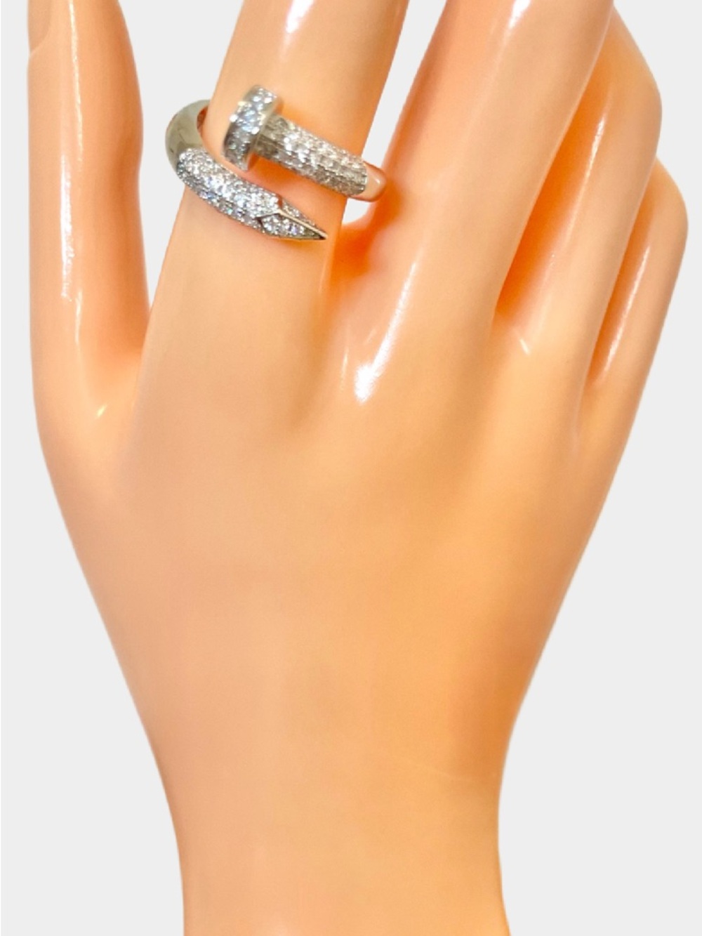 Iced Out White Gold Filled Adjustable Nail Wrap Ring Designer Inspired NWOT - Picture 2 of 10